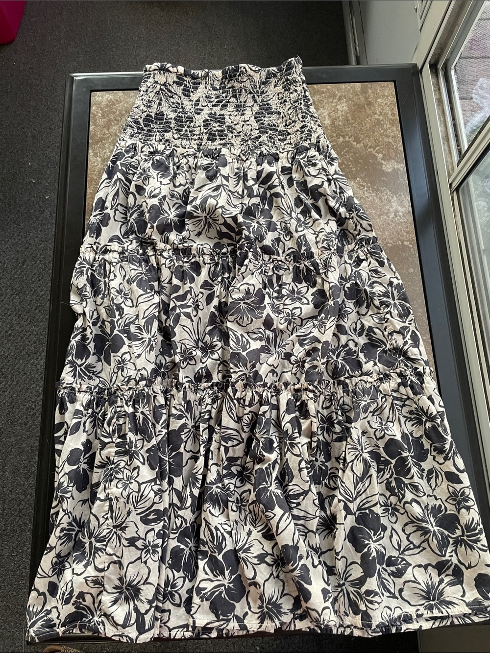 American Eagle Outfitters Black and White Floral Tiered Maxi Skirt M